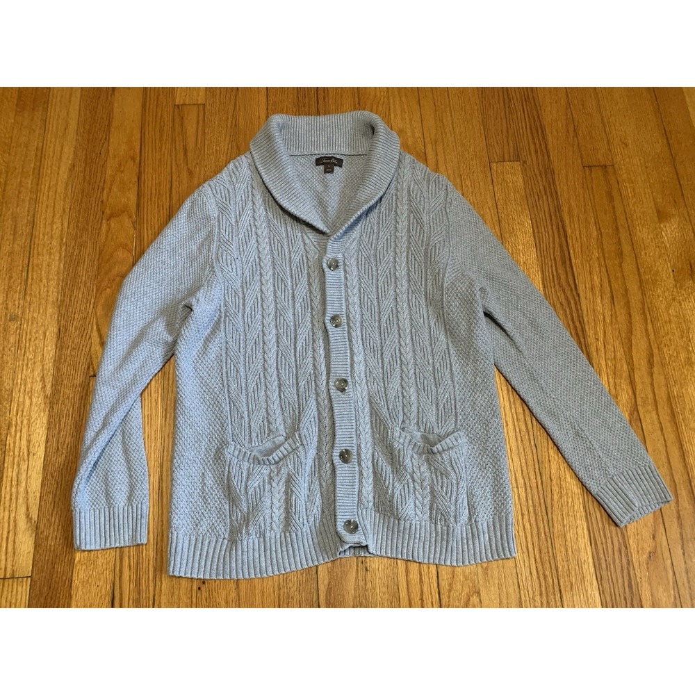 Tasso Elba Cable Knit Cardigan Mens Size L Shawl Collar Gray Grandfather Vibes